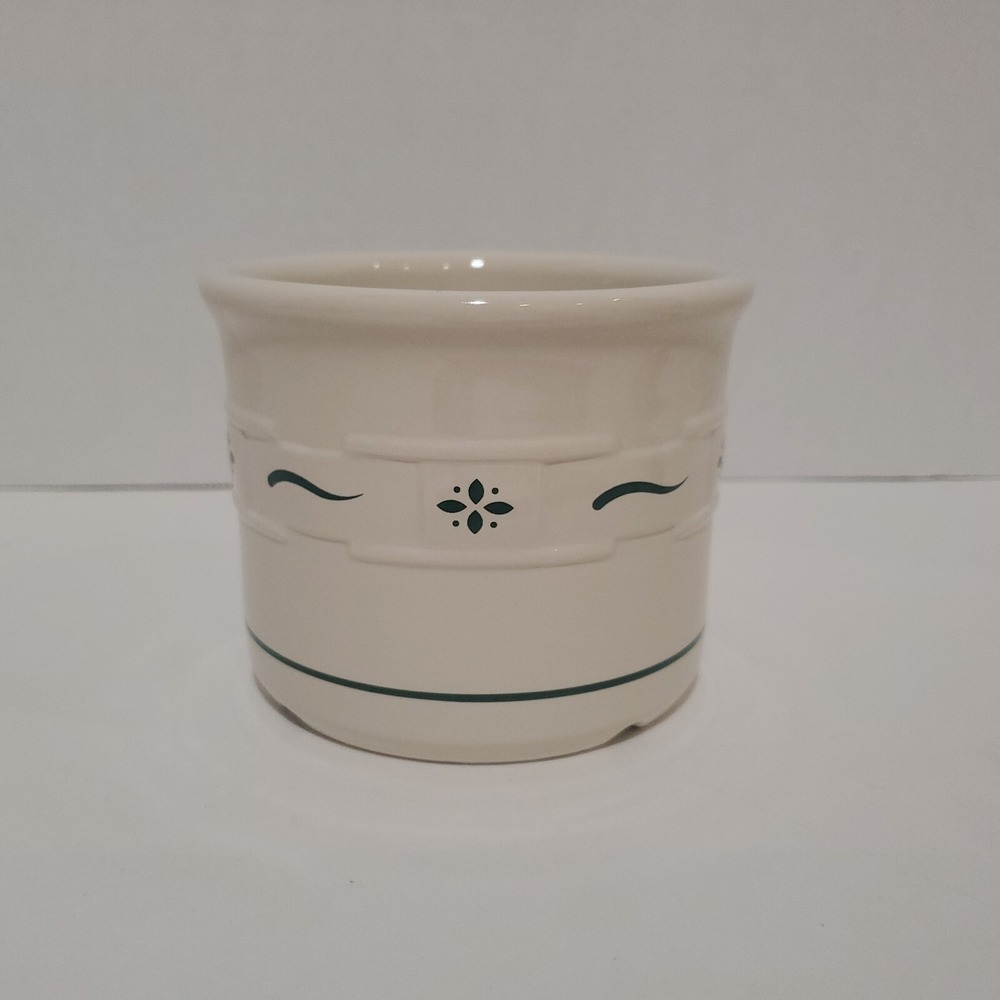 Longaberger Pottery "Woven Traditions" Crock / Jar - Heritage Green & Ivory
